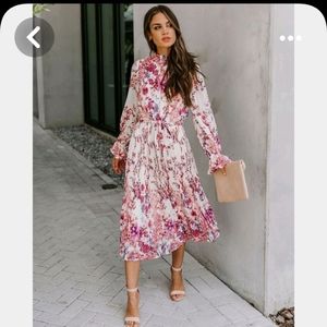 New Vici Tempe Floral Ruffle Midi Dress - Burgundy